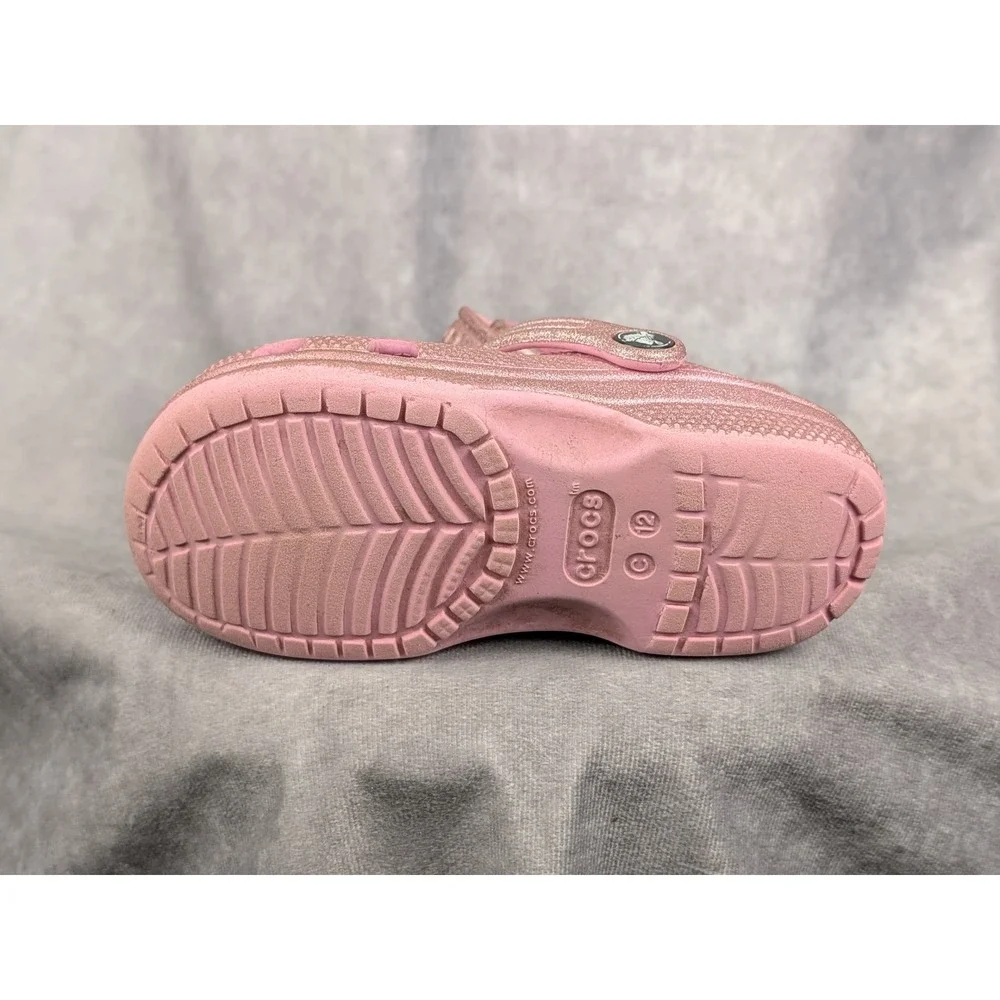 Crocs Kids Classic Glitter Clog Pink Sparkle Slip On‎ Shoes Size C12